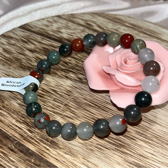 African Bloodstone Healing Crystal Stretch Bracelet - Picture 2 of 3